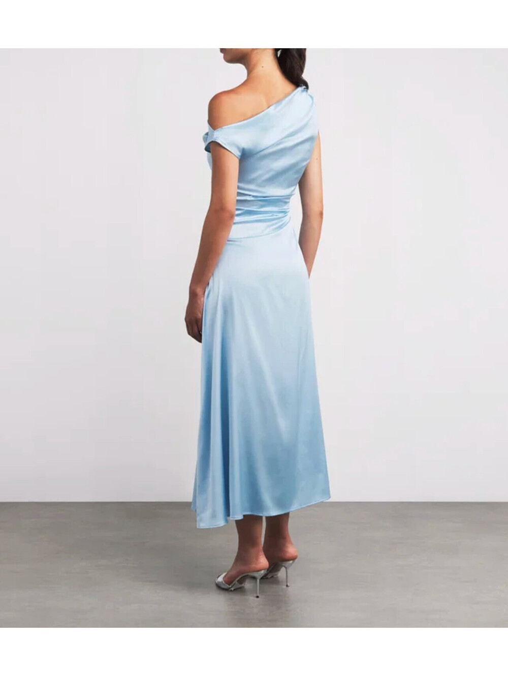 NWT STAUD Blue Satin Phare Stretch Designer Bridal Wedding Silk Midi Dress 8 - Picture 4 of 9